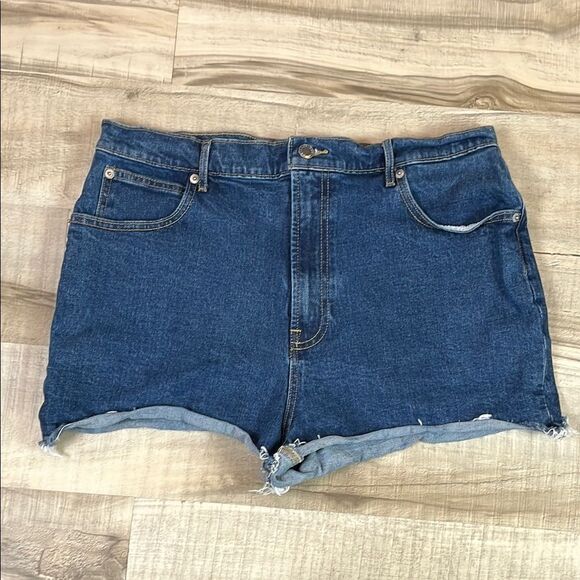 Everlane Blue Jean Shorts with Frayed Hem and High-Rise Fit - Picture 1 of 6